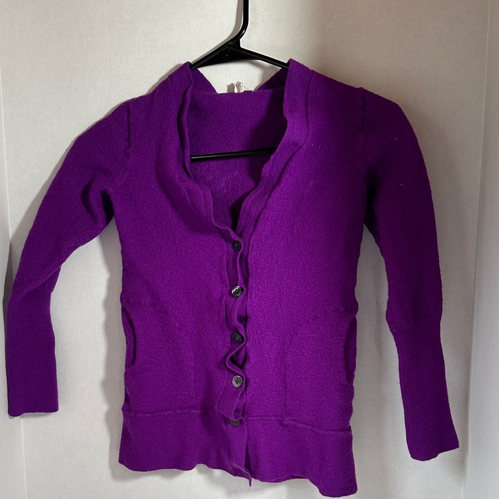 J crew purple wool cardigan